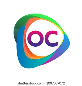 Letter OC logo with colorful splash background, letter combination logo design for creative industry, web, business and company.