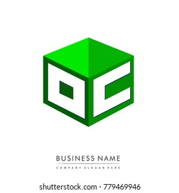 Letter OC logo in hexagon shape and green background, cube logo with letter design for company identity.
