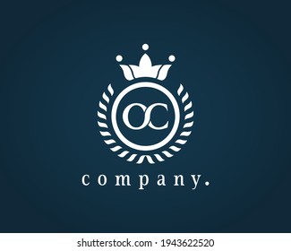 Letter OC, O or C laurel wreath logo. Beautiful calligraphy with a crown. The elegant emblem for Royalty, Restaurant, Boutique, Hotel, Heraldic, Jewelry, label, brand name. Vector illustration. EPS 10