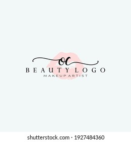 Letter OC Watercolor Lips Premade Logo Design, Logo for Makeup Artist Business Branding, Blush Beauty Boutique Logo Design, Calligraphy Logo