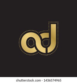 Letter od linked lowercase logo design template elements. Gold letter Isolated on black  background. Suitable for business, consulting group company.