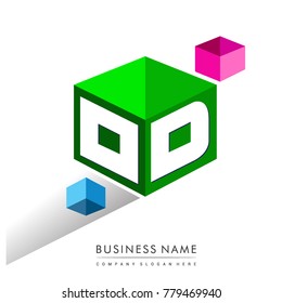 Letter OD logo in hexagon shape and green background, cube logo with letter design for company identity.
