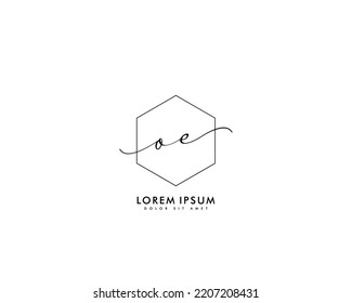 Letter OE Initial handwriting logo with signature and hand drawn style.