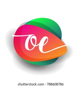 Letter OE logo with colorful splash background, letter combination logo design for creative industry, web, business and company.