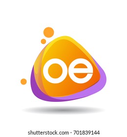 Letter OE logo in triangle splash and colorful background.