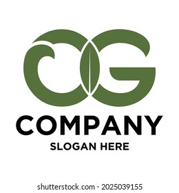 Letter OG  logo design with leaf vector graphic