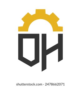 Letter OH Gear Logo Design for Service Center, Repair, Factory, Industrial, Digital and Mechanical Business