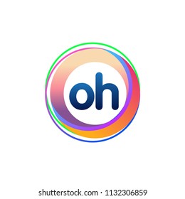 Letter OH logo with colorful circle, letter combination logo design with ring, circle object for creative industry, web, business and company.