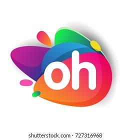 Letter OH logo with colorful splash background, letter combination logo design for creative industry, web, business and company.