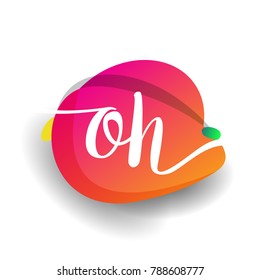 Letter OH logo with colorful splash background, letter combination logo design for creative industry, web, business and company.