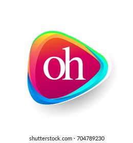 Letter OH logo in triangle shape and colorful background, letter combination logo design for company identity.