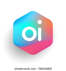 Letter OI logo in hexagon shape and colorful background, letter combination logo design for business and company identity.
