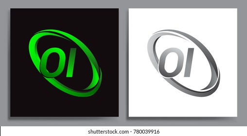 letter OI logotype design for company name colored Green swoosh and grey. vector set logo design for business and company identity.

