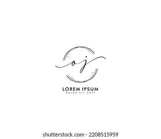 Letter OJ Initial handwriting logo with signature and hand drawn style.
