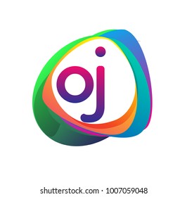 Letter OJ logo with colorful splash background, letter combination logo design for creative industry, web, business and company.