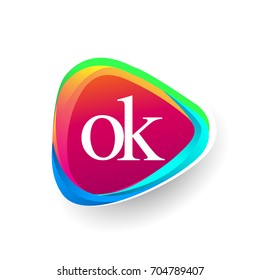 Letter OK logo in triangle shape and colorful background, letter combination logo design for company identity.