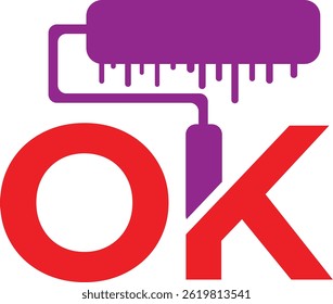 Letter OK with Paint Brush Logo – Creative, Artistic, DIY, Colorful, Branding Icon for Design and Home