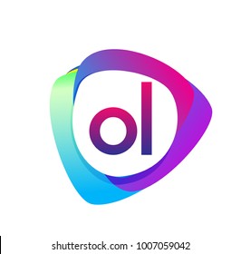 Letter OL logo with colorful splash background, letter combination logo design for creative industry, web, business and company.