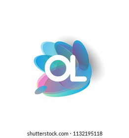 Letter OL logo with colorful splash background, letter combination logo design for creative industry, web, business and company.