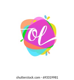 Letter OL logo with colorful splash background, letter combination logo design for creative industry, web, business and company.