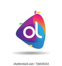 Letter OL logo with colorful splash background, letter combination logo design for creative industry, web, business and company.