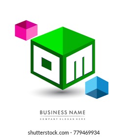 Letter OM logo in hexagon shape and green background, cube logo with letter design for company identity.
