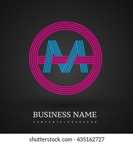 Letter OM or MO linked logo design circle O shape. Elegant red and blue colored, symbol for your business name or company identity.