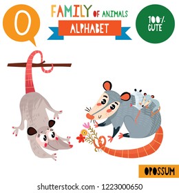 Letter O-Mega big set.Cute vector alphabet with family of animals in cartoon style.