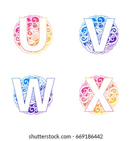 Letter on a beautiful background. Prints for clothes. The letter of your name. Emblem. Positive print. Color of the rainbow. Transparent background. Qualitative vector graphics.