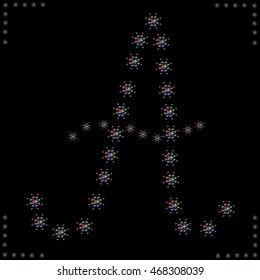 Letter A on black background.Vector illustration