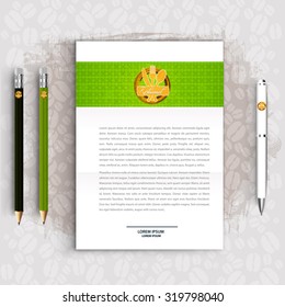 letter on Corporate identity. Organic Menu, Restaurant Background with coffee beans