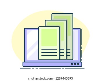 letter on laptop screen. Opened documents on computer.