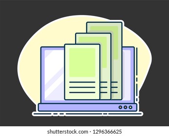 letter on laptop screen. Opened documents on computer.