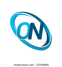 letter ON logotype design for company name colored blue swoosh. vector logo for business and company identity.