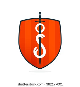 I letter on the sword and shield. Font style, vector design template elements for your application or corporate identity.