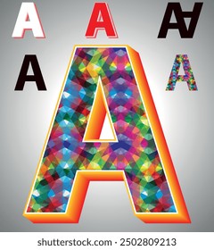 Letter A on triangular pattern mosaic royalty vector, Colorful triangles form A mosaic design, This graphic design is set against A white triangular background, Polygonal 3D Alphabet A, A Letter