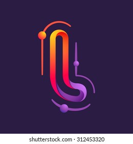 I letter one line with atoms orbits colorful logo. Abstract trendy multicolored vector design template elements for your application or corporate identity.