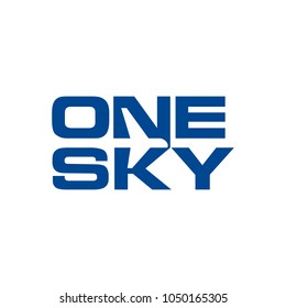 letter ONE SKY and negative space plane symbol vector logo.