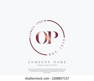 Letra OP logotipo de escritura manual inicial con firma y estilo dibujado a mano.