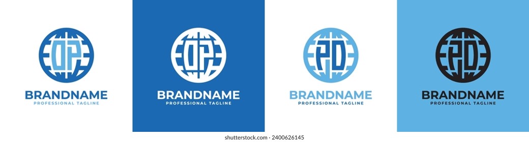 Letter OP and PO Globe Logo Set, suitable for any business with OP or PO initials.