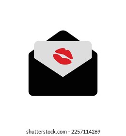 Letter, open letter with kiss 14 february valentine's day, vector icon