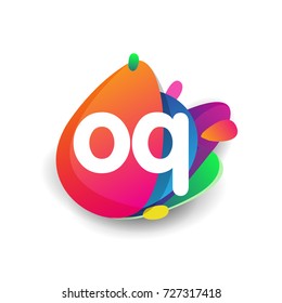 Letter OQ logo with colorful splash background, letter combination logo design for creative industry, web, business and company.