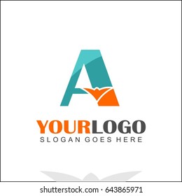 A letter orange bird design logo in blue color. Branding identity for Finance, Accountancy, Law, Hotel, Tech, Bank