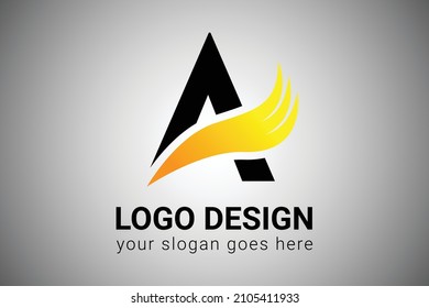 Letter A with Orange gradient color Elegant Minimalist Wing Design. Creative A letter Swoosh Icon Vector Illustration.
