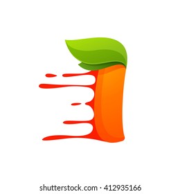 I letter with orange juice drops and leaves. Vector design template elements for your application or corporate identity.