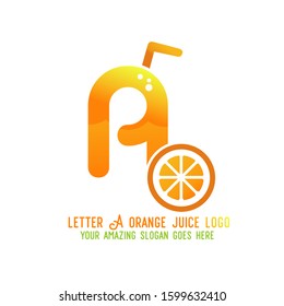 Letter A Orange Juice Logo Template Design Vector Illustration on White Background - Fresh Drink and Beverage Logo for Company - Cafe and Restaurant