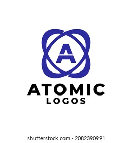 letter A with an orbit or atom shape, good for any business related to science and technology