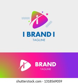 Letter I Orbit Logo template element symbol in modern colorful style. Symbol of play button with negative space text. Vector Illustration - Vector