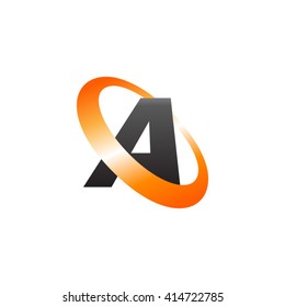 Letter A orbiting swoosh business logo black orange