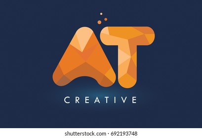 AT Letter With Origami Triangles Logo. Creative Yellow Orange Origami Design Letters.